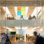 a group of people in a building